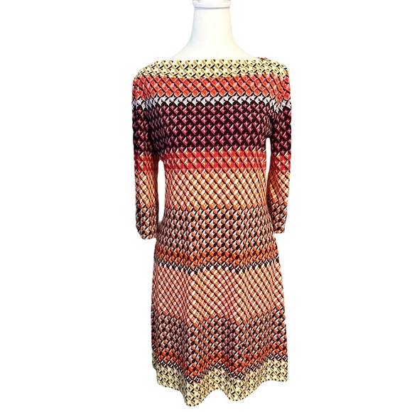 Donna Morgan Dress Woman’s Size 8 Multicolored Geometric Pattern Boat Neck - Picture 1 of 7